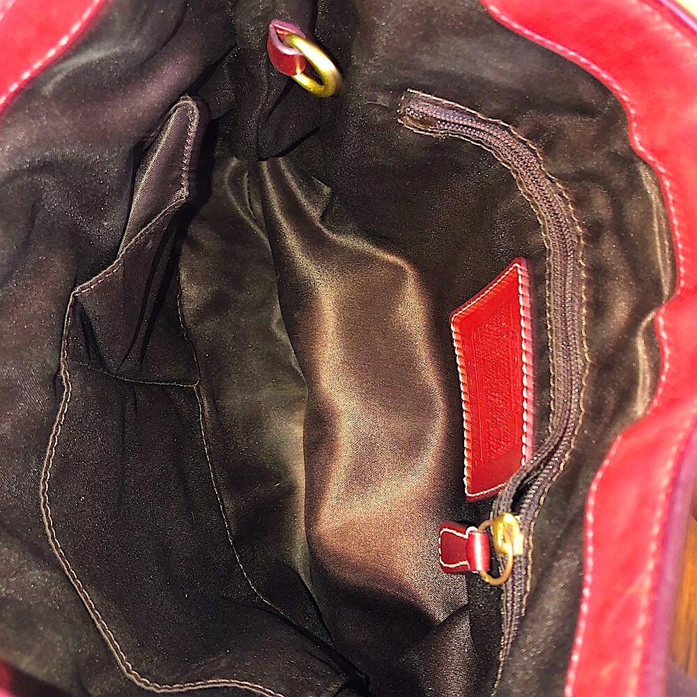 COACH Hampton Signature C Canvas Crimson Red Leather Embroidered Shoulder Bag - Picture 7 of 16